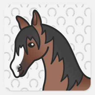 Brown Cartoon Horse Head Square Sticker