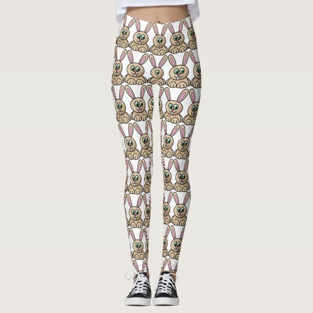 Brown Cartoon Rabbit Drawing Pattern Leggings (Front)