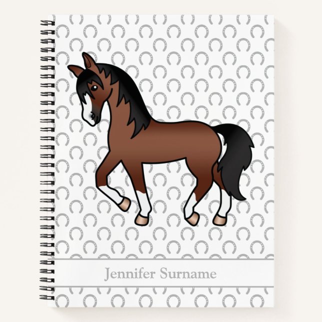 Brown Cartoon Trotting Horse & Custom Text Notebook (Front)