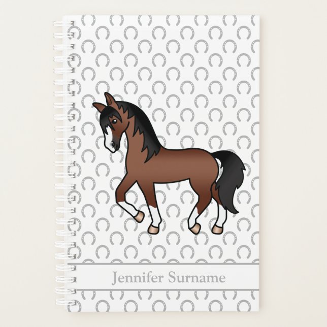 Brown Cartoon Trotting Horse & Custom Text Planner (Front)