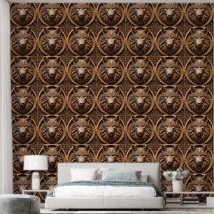 Brown Carved Wolf Head Print, Wallpaper