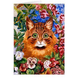 Brown Cat Amongst The Flowers Card
