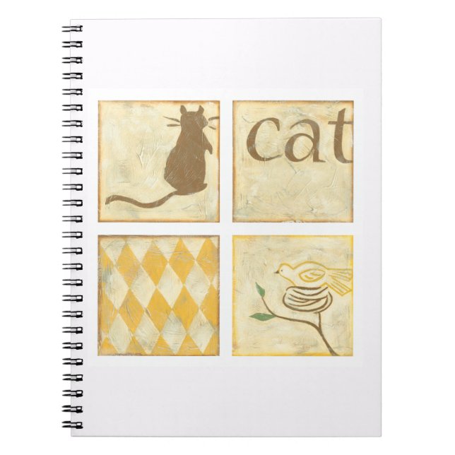 Brown Cat and  Yellow Bird by Chariklia Zarris Notebook (Front)