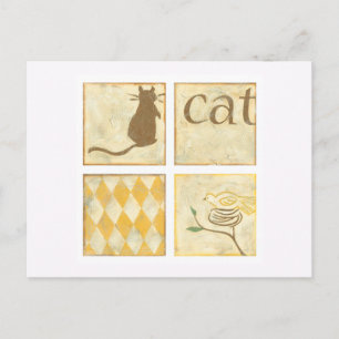 Brown Cat and  Yellow Bird by Chariklia Zarris Postcard