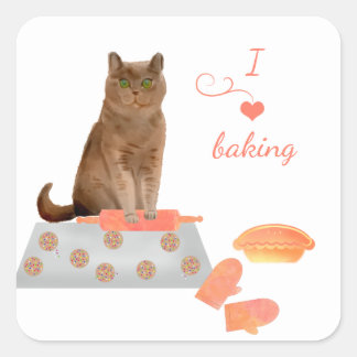 Brown Cat Baking Cookies and a Pie Square Sticker