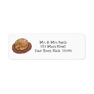 Brown Cat In A Bed Return Address Label