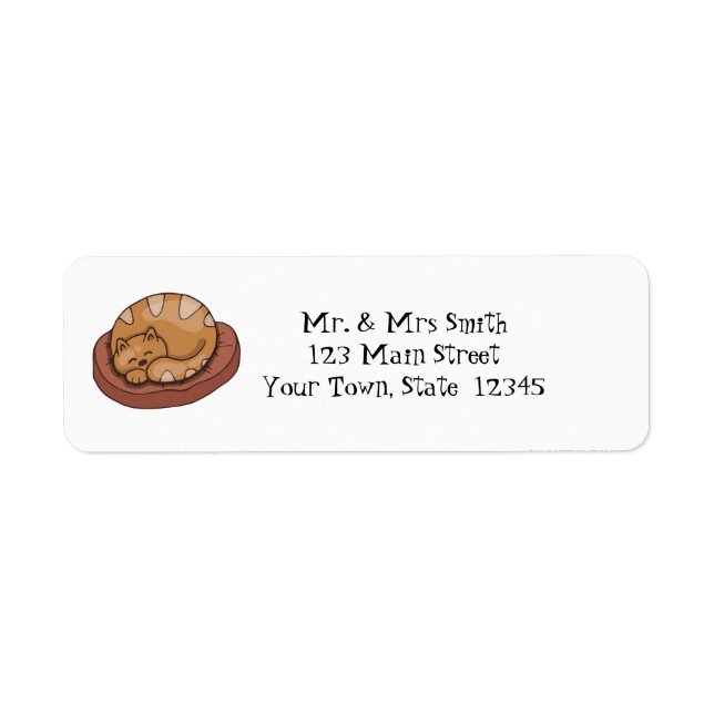 Brown Cat In A Bed Return Address Label (Front)
