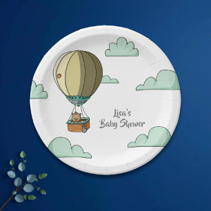 Brown Cat in Hot Air Balloon in the Sky Party Paper Plate
