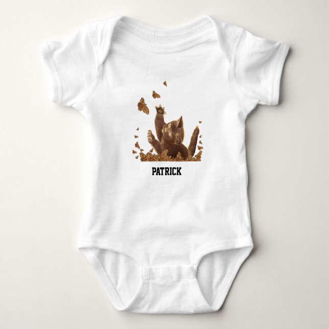 Brown Cat & Night Butterflies Personalised Baby Bodysuit (Front)