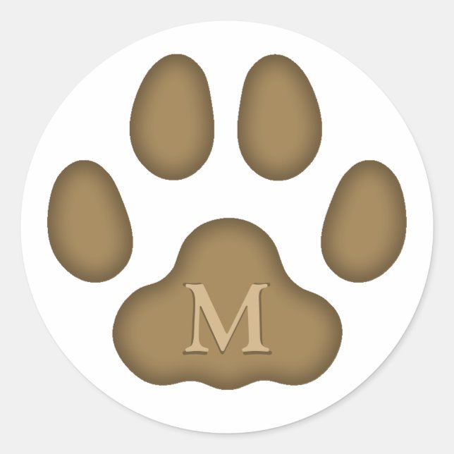 Brown Cat Paw Print Personalised Pet Monogram Classic Round Sticker (Front)