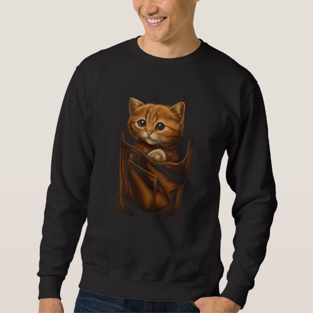 Brown Cat Sits in Pocket Graphic Tees Men Women Bo (Front)