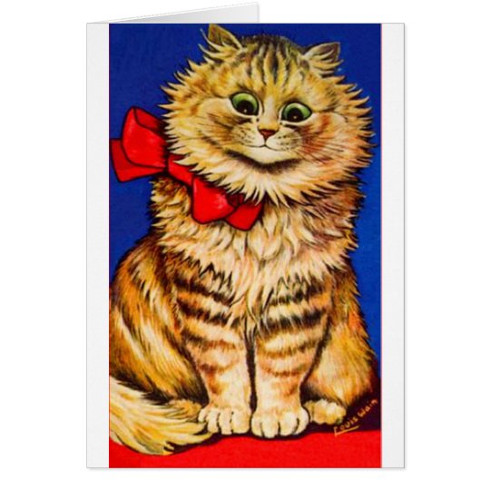 Brown Cat With Red Ribbon (Vintage Image) Card