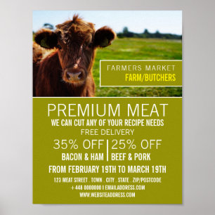 Brown Cattle, Farmer & Butcher Advertising Poster