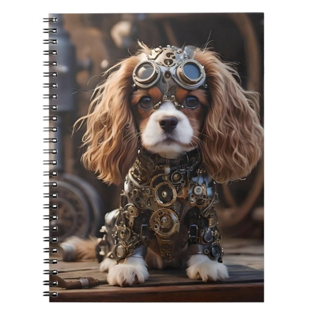Brown Cavalier Spaniel Puppy Steampunk, Notebook (Front)