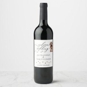Brown Cavapoo Dog Cute wedding Wine Label