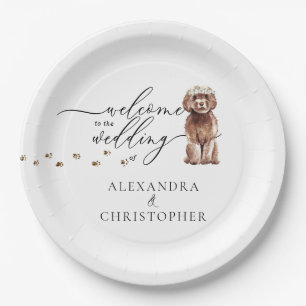 Brown Cavapoo Dog Welcome to wedding set Paper Plate