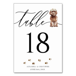 Brown Cavapoo puppy Wedding Calligraphy Signature Table Number