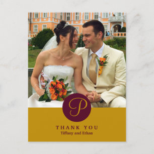 Brown centre classic monogram photo thank you note postcard
