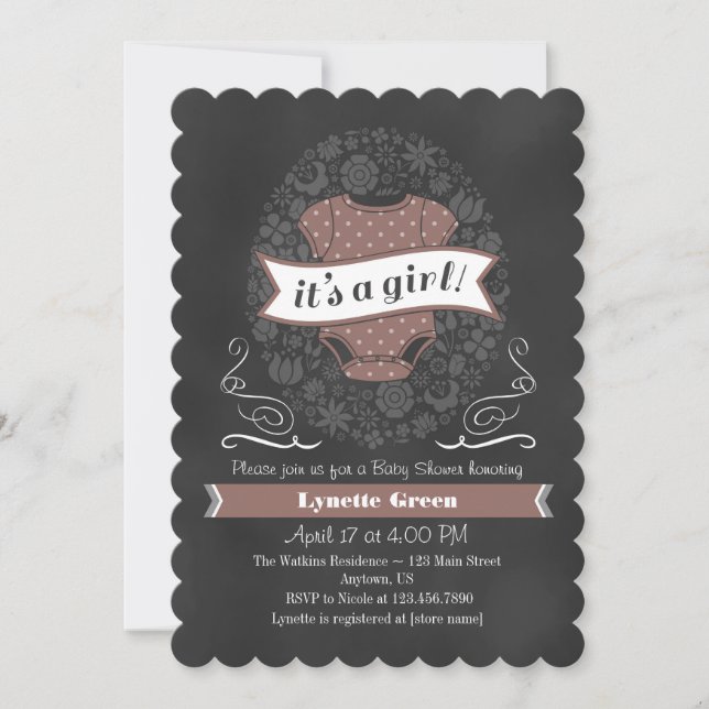 Brown Chalkboard Girl Baby Shower Invite (Front)
