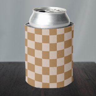 Brown Checkerboard Can Cooler