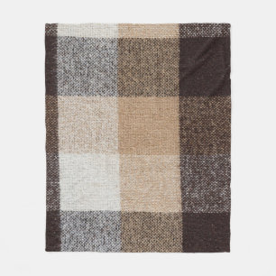 Brown Checkered Wool: Tartan Texture Fleece Blanket