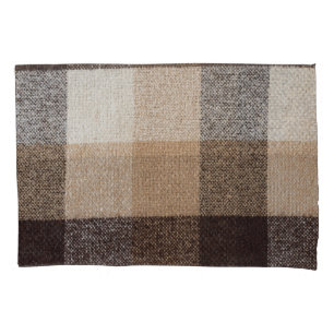 Brown Checkered Wool: Tartan Texture Pillowcase