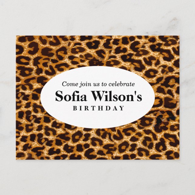 brown cheetah leopard birthday Postcard invitation (Front)