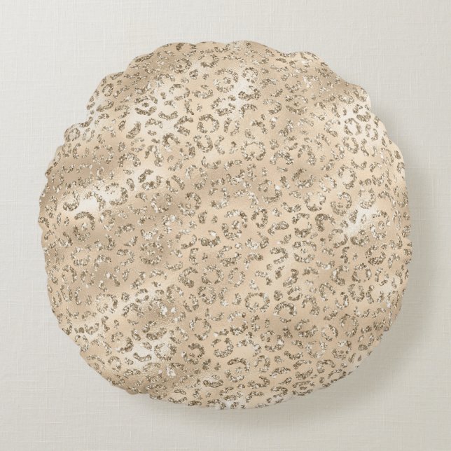 Brown Cheetah Leopard Skin Print Pattern Animal Round Cushion (Front)