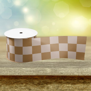 Brown Chequerboard Satin Ribbon