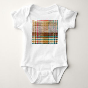 Brown chequered fabric, Scottish wool. Baby Bodysuit