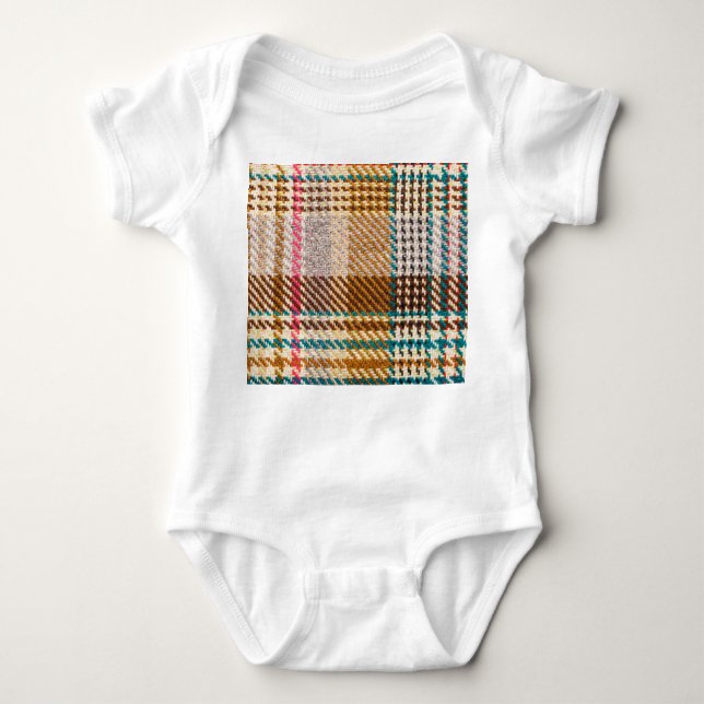 Brown chequered fabric, Scottish wool. Baby Bodysuit (Front)