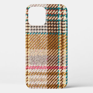 Brown chequered fabric, Scottish wool. iPhone 12 Case