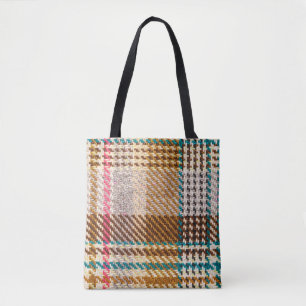 Brown chequered fabric, Scottish wool. Tote Bag