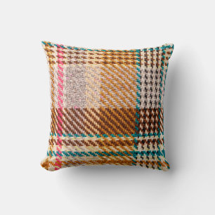 Brown chequered fabric with coloured threads. Scot Cushion