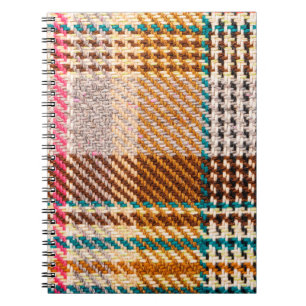 Brown chequered fabric with coloured threads. Scot Notebook