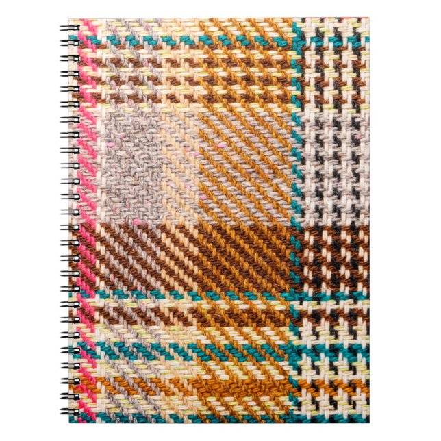 Brown chequered fabric with coloured threads. Scot Notebook (Front)