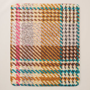 Brown chequered fabric with coloured threads. Scot Sherpa Blanket