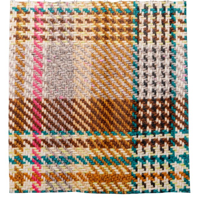 Brown chequered fabric with coloured threads. Scot Shower Curtain (Front)