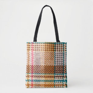 Brown chequered fabric with coloured threads. Scot Tote Bag