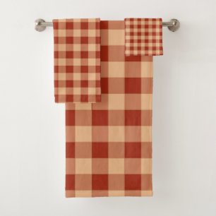 Brown Chequered Gingham Pattern Bath Towel Set