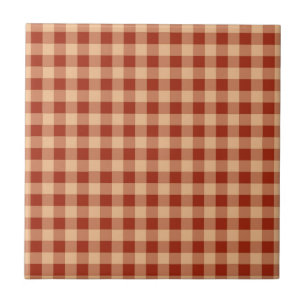 Brown Chequered Gingham Pattern Ceramic Tile