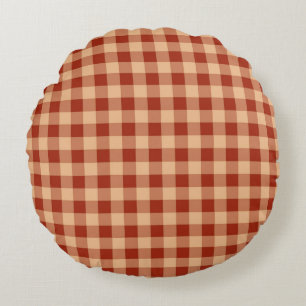 Brown Chequered Gingham Pattern Round Cushion