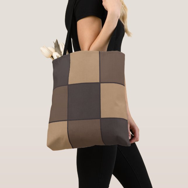 Brown Chequered Tote Bag (Close Up)