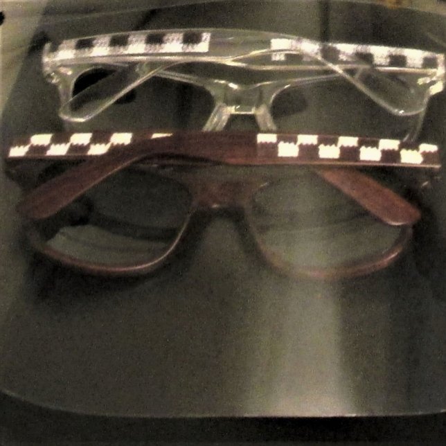 Brown Chequered Unique Designer Crochet Print Wood Sunglasses (Sunglasses great for kids or adults. Checkered Squares Pattern Original Crochet by Delores Chamblin.)