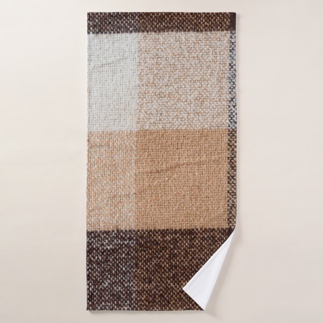 Brown chequered wool plaid fabric texture. tartan  bath towel (Bath Towel)