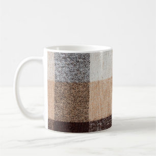 Brown chequered wool plaid fabric texture. tartan coffee mug