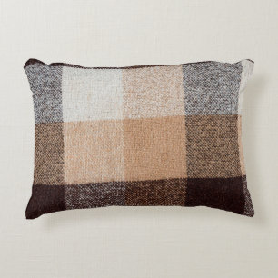 Brown chequered wool plaid fabric texture. tartan  decorative cushion