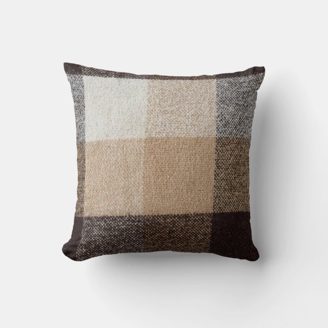 Brown Chequered Wool: Tartan Texture Cushion (Front)