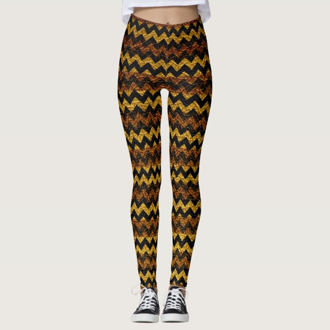 Brown Chevron Modern Leather Leggings (Front)