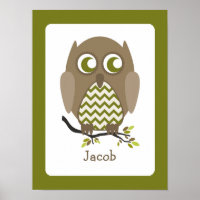 Brown Chevron Owl Personalised Nursery Artwork